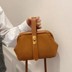 Luxe Faux Suede Frame Shoulder Bag With PU Accent Elegant Crossbody