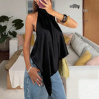 Backless Hollow Out Halter Tank Top With Pleated Detail