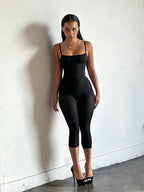 Slim Backless Playsuit With Low Neck High Waist Silhouette Ultra Stretch Sporty Romper