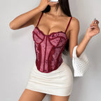 Vintage Lace Backless Corset Top With Fishbone Structure Shaping Bustier