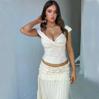 Ruffle 2 Piece Set Women Outfit Crop Top And Skirt Sets