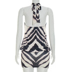 Zebra Print Halter Backless Mini Dress For Nightlife Chic