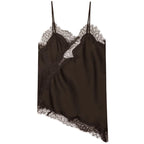 Asymmetrical Lace Slip Top Satin Off Shoulder Backless Camisole