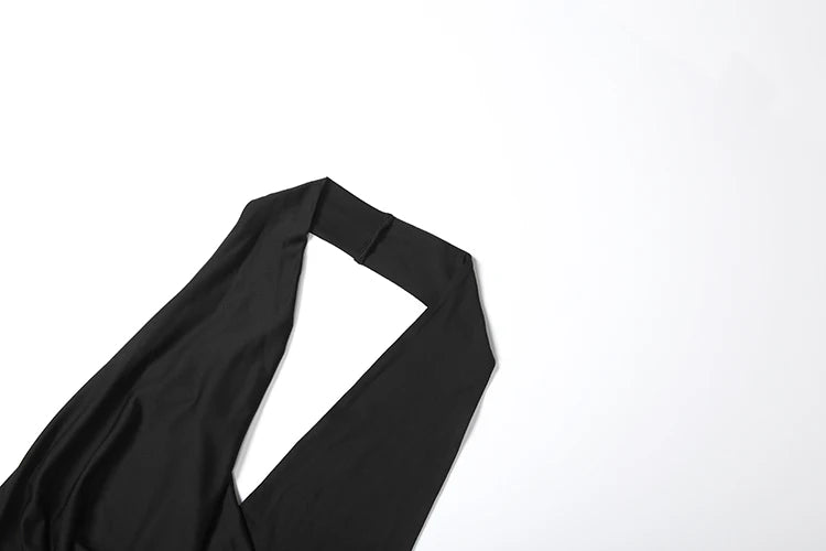 Elegant Halter Backless Maxi Dress With Deep V Neck And High Slit