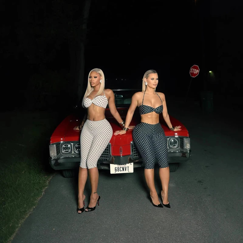 Two Piece Spaghetti Strap Crop Top And Capris Set Sleeveless Backless Look
