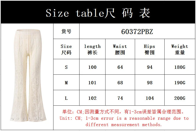White Lace Sheer Flare Pants For Women Boho Style Elegant Casual Wide Leg Trousers