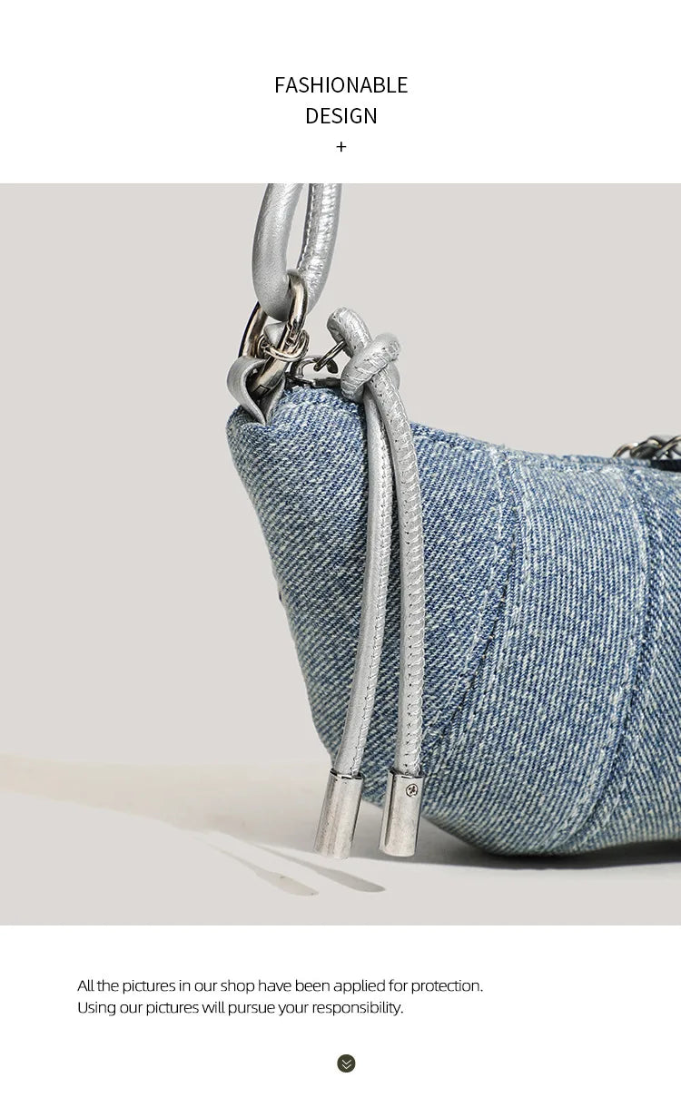 Denim Blue Crossbody Bag For Women With Harajuku Street Flair And Modern High Street Style