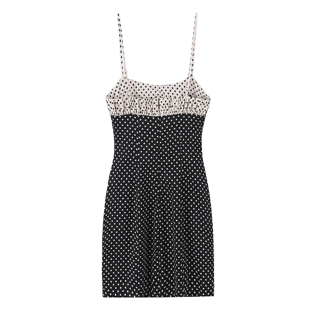 Black Polka Dot Summer Mini Dress With Bow Detail Sleeveless Slimming Waist
