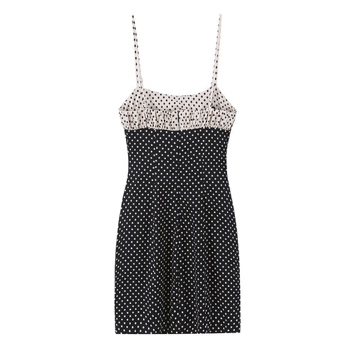 Black Polka Dot Summer Mini Dress With Bow Detail Sleeveless Slimming Waist