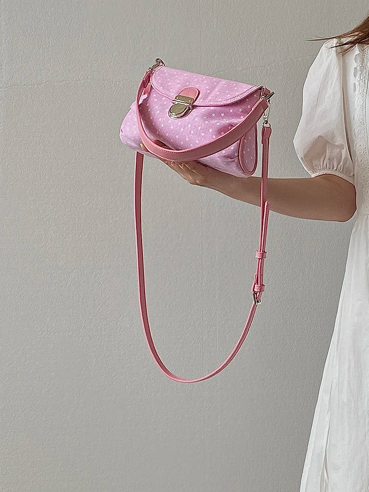 Contrast Color Star Print Crossbody Bag for Women Lightweight Shoulder Purse With Buckle