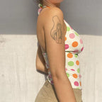 Colorful Dots Print Tie Up Halter Neck Tank Top Backless Sleeveless Cotton Blend