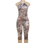 Backless Halter Floral Playsuit For Women Stretchy Romper Sleeveless