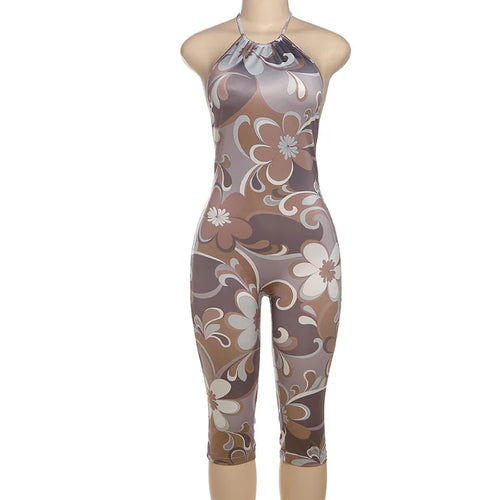 Backless Halter Floral Playsuit For Women Stretchy Romper Sleeveless