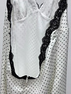 Satin Halter Mini Dress With V Neck And Polka Dot Lace Trim Backless