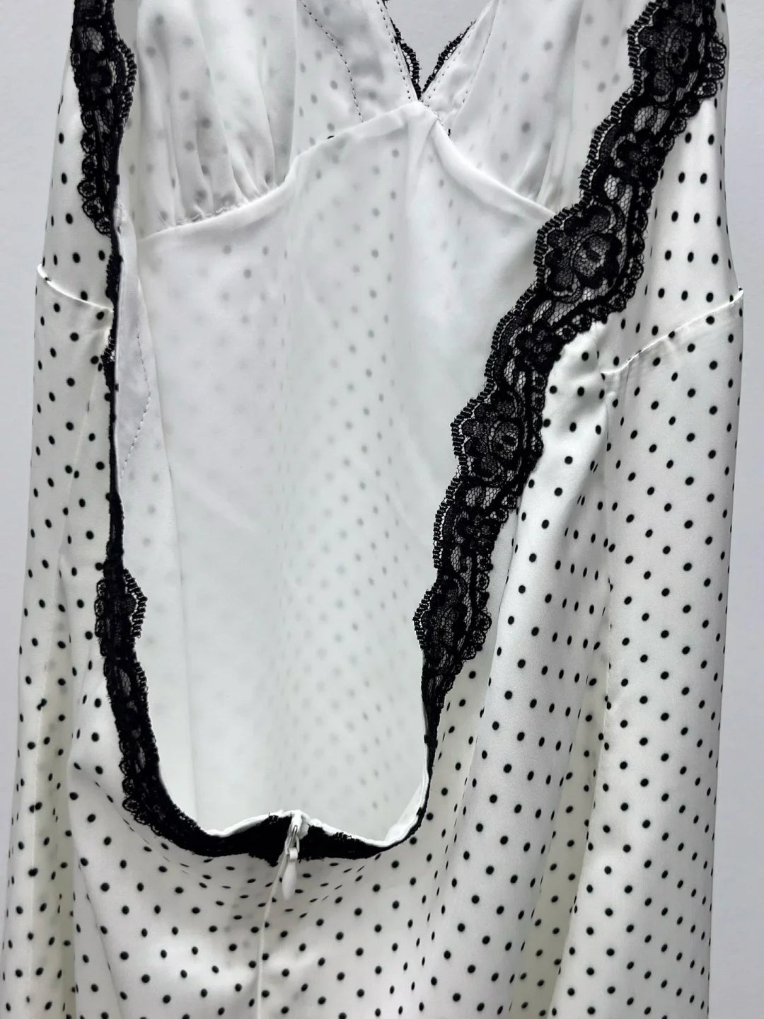 Satin Halter Mini Dress With V Neck And Polka Dot Lace Trim Backless