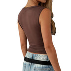 V Neck Sleeveless Crop Tank Top Vintage Camisole Lightweight