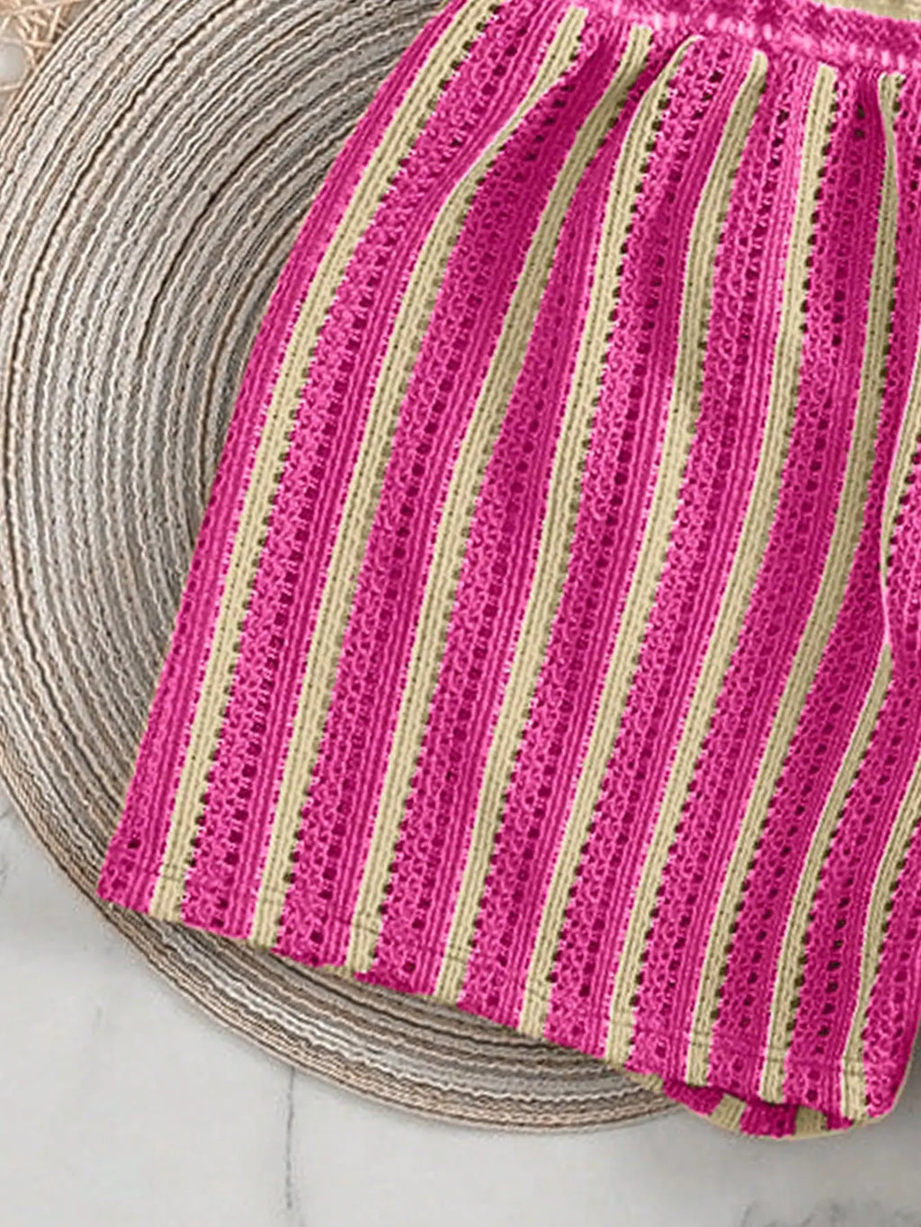 Retro Striped 3 Pieces Knitted Mesh String Bikini Set Swimsuit