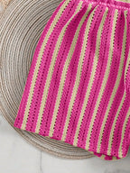 Retro Striped 3 Pieces Knitted Mesh String Bikini Set Swimsuit