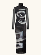 Printed Maxi Dress With Turtleneck And Long Sleeves Slim Fit