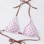 Women 2 Pieces Bikini Swimsuits Dots Print Tie-Up Halter Sleeveless Padded Bra Thong Bottoms