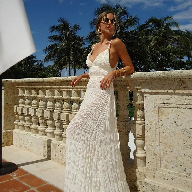 V Neck Maxi Dress With Empire Waist Elegant Sleeveless Gown