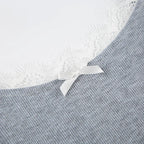 Lace Bow Detail Solid Color Jumpsuit High Stretch Form Fitting