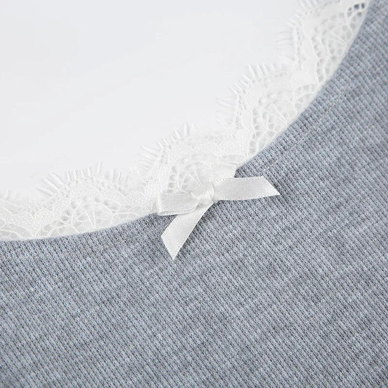 Lace Bow Detail Solid Color Jumpsuit High Stretch Form Fitting
