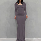 Long Sleeve Dress With Slim Silhouette And Flowing Maxi Skirt