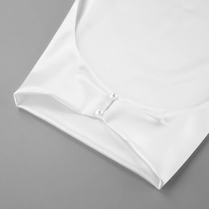 Elegant White Satin Halter Backless Top Sleeveless