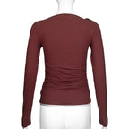 Long Sleeve Belted Top With Gathered Design