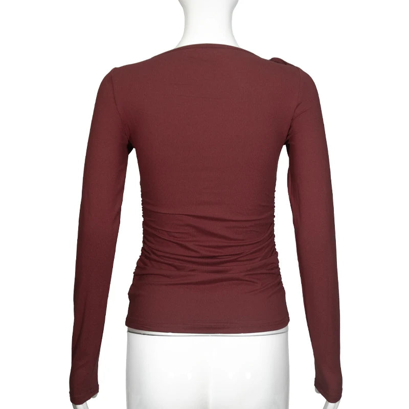 Long Sleeve Belted Top With Gathered Design