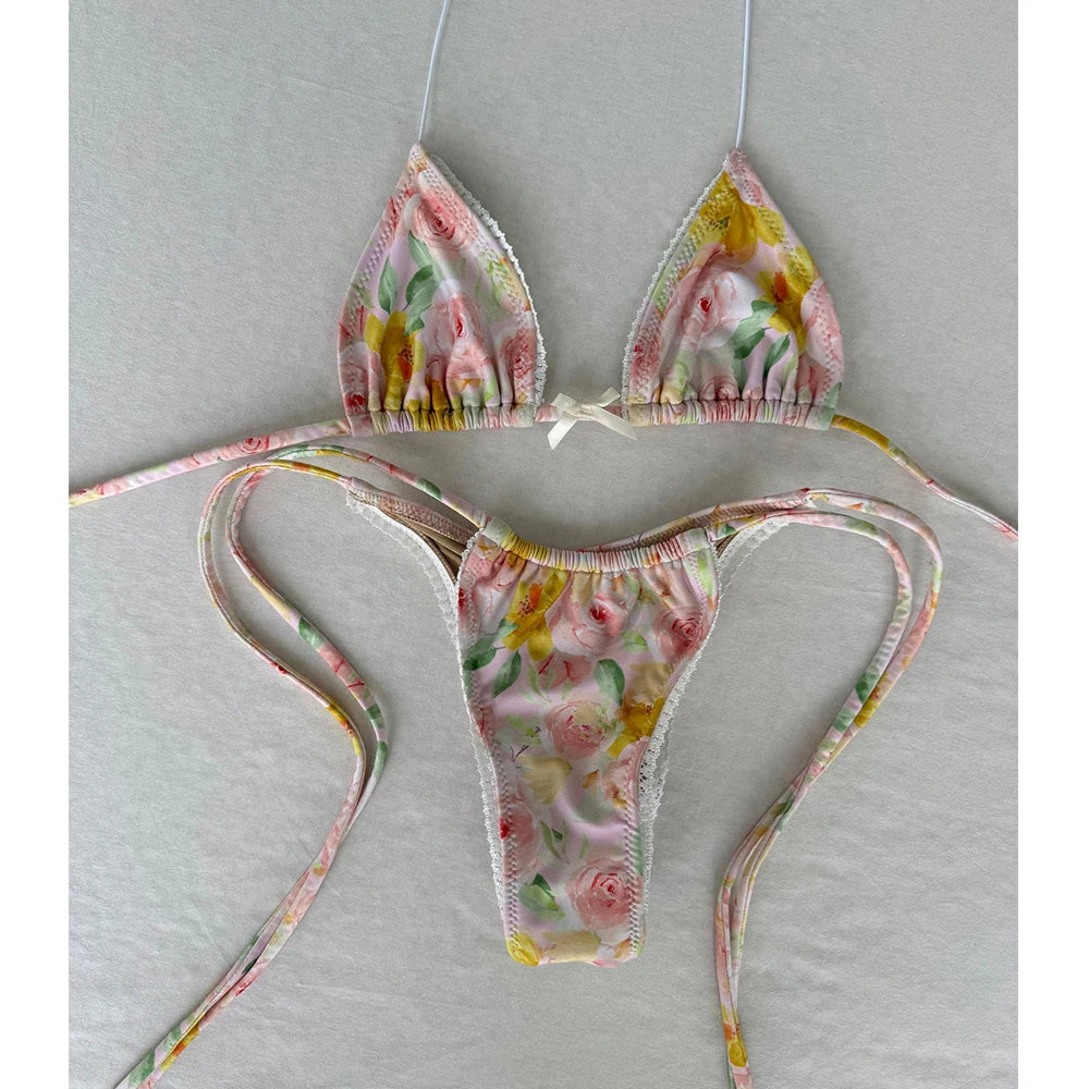 Print Micro Bikini Set Summer Beachwear Flirty Thong Swimsuit Bright Pattern