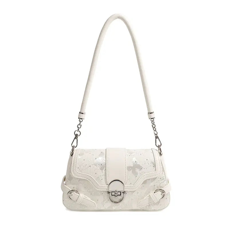 Whimsical Fairycore White Shoulder Bag With Butterfly Print Dreamy Harajuku Style Purse