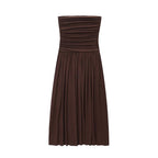 Elegant Strapless Off Shoulder Pleated Maxi Dress With Slim Silhouette