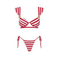White Striped Two Piece Swimsuit With Halter Top And Long Skirt Beachwear For Summer Vacations
