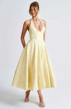 Backless Halter Evening Dress With Lace Jacquard For Elegant Special Occasions
