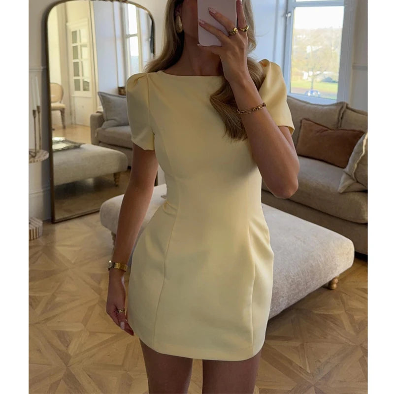 Pleated Mini Dress For Women Elegant Short Sleeve
