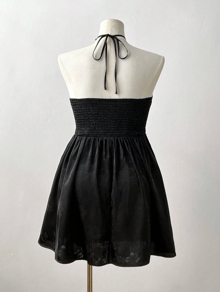 Plus Size French Jacquard Dress With V Neck And Lace Back Cutout