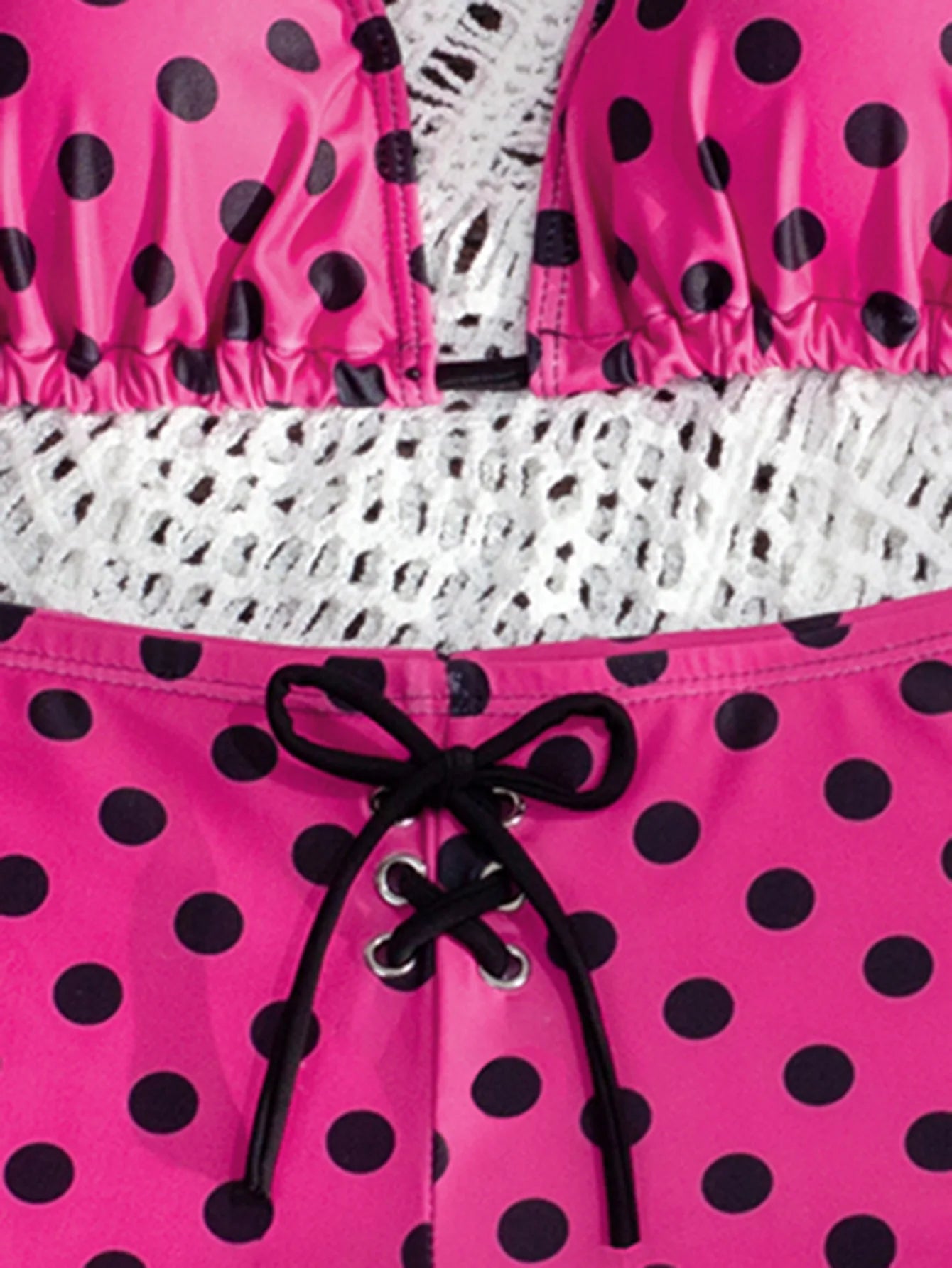Hot Pink Polka Dot Bikini Set With Halter Top Push Up Detail High Waist Bottom Swimwear
