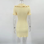 Ruffled High Waist Mini Dress Short Sleeve Knit Elegant Vintage