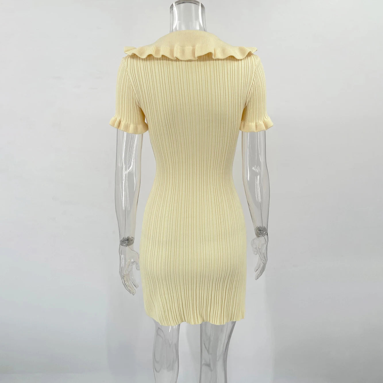 Ruffled High Waist Mini Dress Short Sleeve Knit Elegant Vintage
