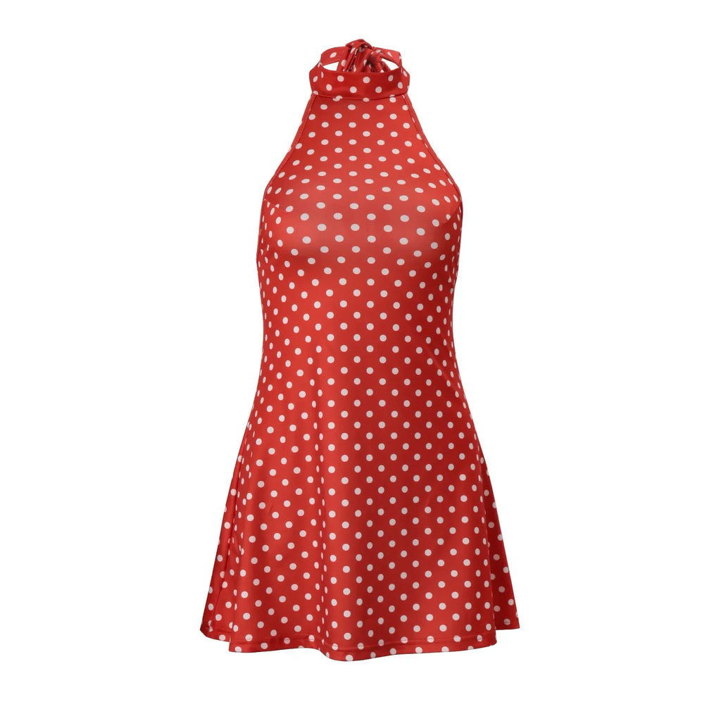 Elegant Off Shoulder Polka Dot Mini Dress Sleeveless Backless High Waist