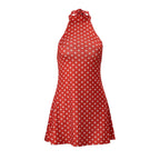Elegant Off Shoulder Polka Dot Mini Dress Sleeveless Backless High Waist