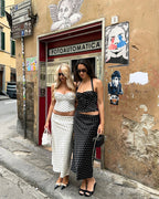 Two-Piece Set Women's Sexy Polka Dot Top Casual Maxi Skirts Sets