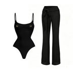 Two Piece Bikini Set Bandeau Top And High Cut Bottom For Women Monochrome Beachwear With Sleek Flattering Fit