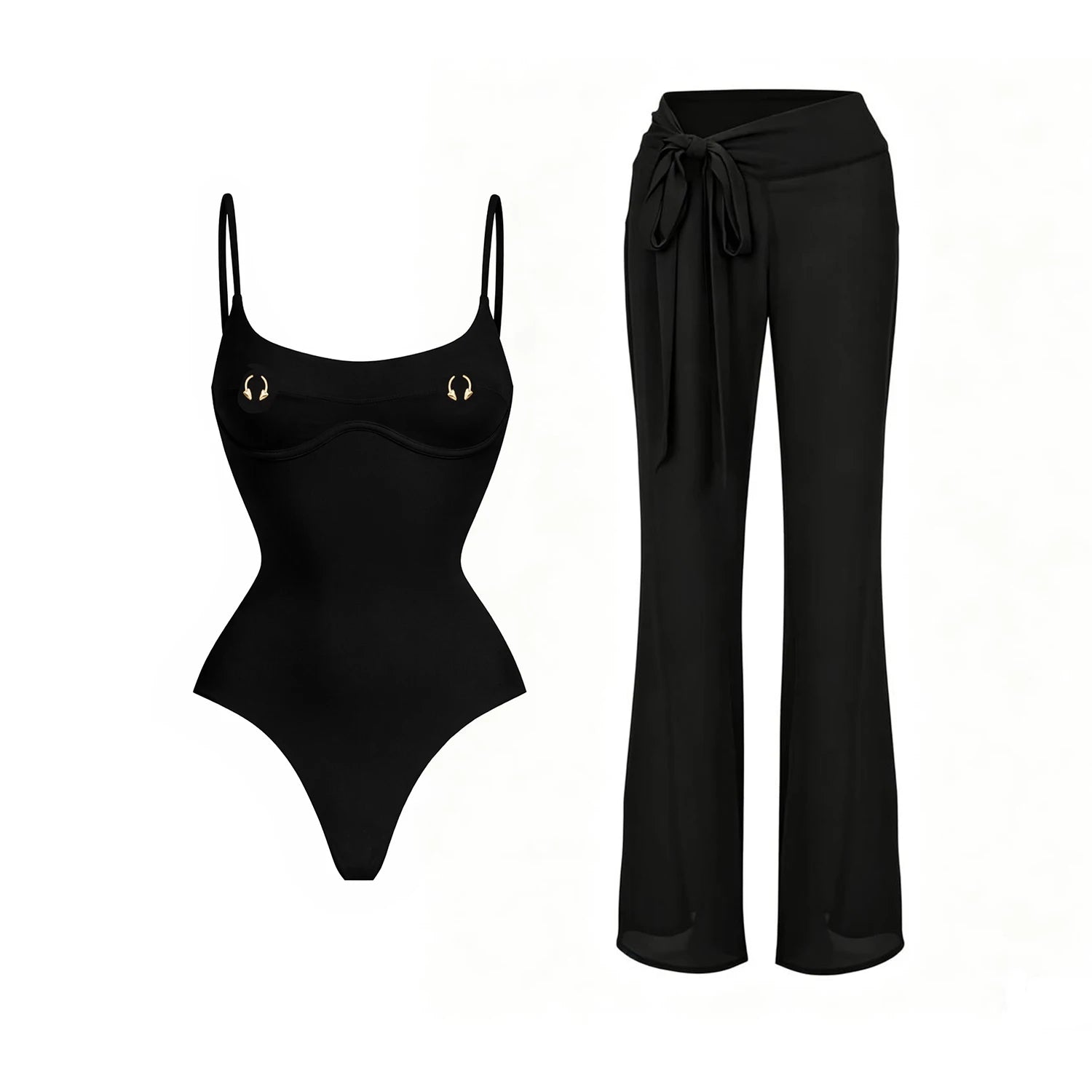 Two Piece Bikini Set Bandeau Top And High Cut Bottom For Women Monochrome Beachwear With Sleek Flattering Fit