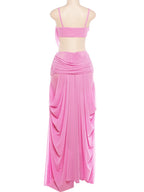 Ruched Set With Backless Camisole Top And Elastic Waist Skirt
