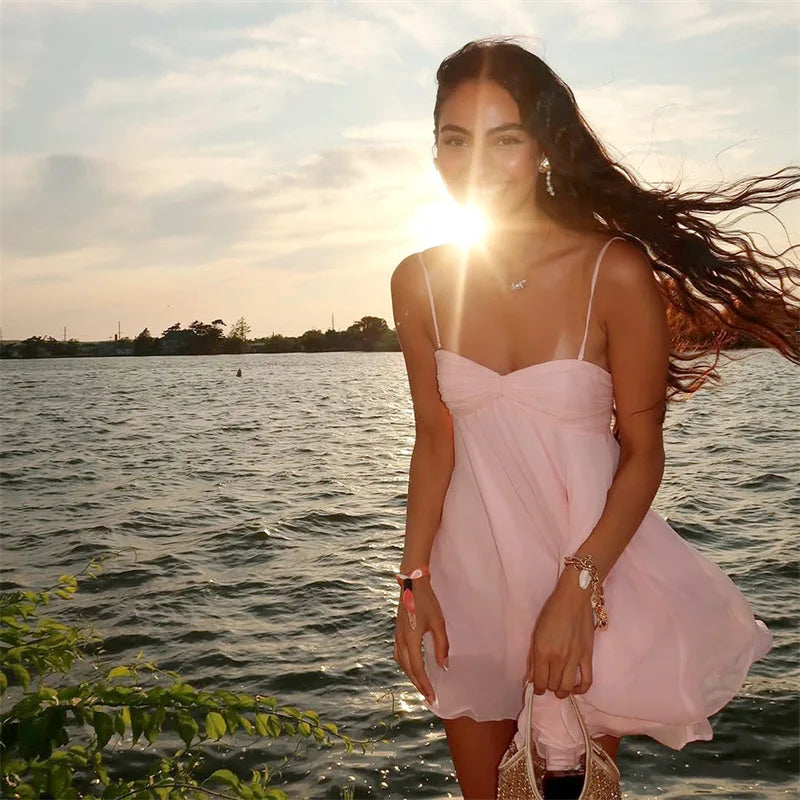 Summer Style One-line Collar Lust Chiffon Dress