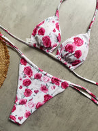 Pearl Accent Halter Bikini Set Luxury Brazilian Beachwear Push Up Swimsuit Print
