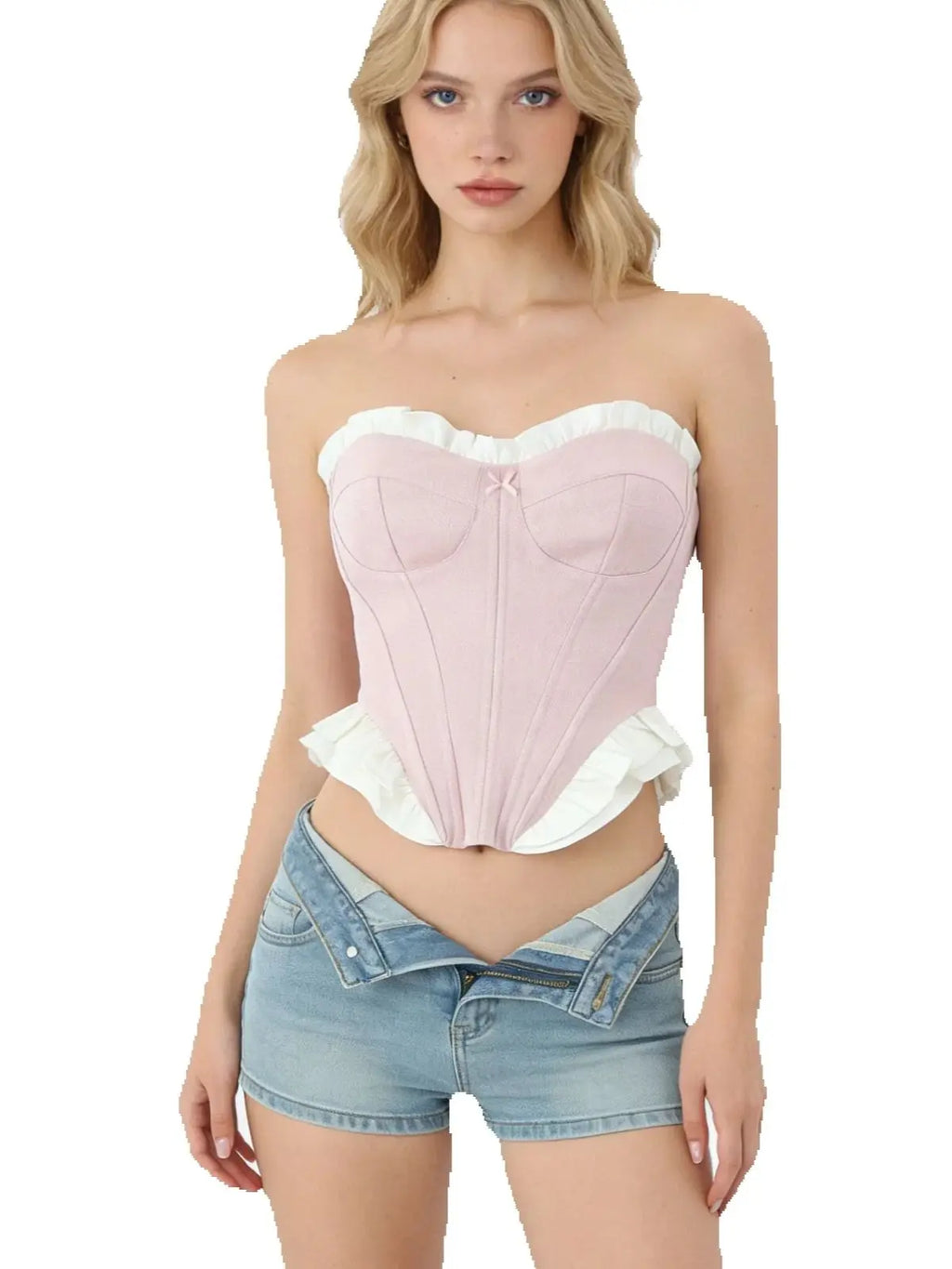 Fashion Bow Chic Fish Bone Tube Sexy Slim Backless Corset Y2K Strapless Cropped Top